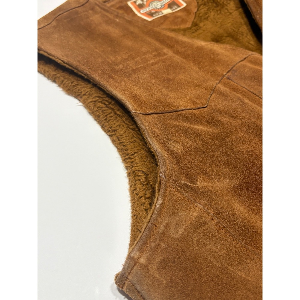 Vintage Pioneer Wear Mens Brown Leather/Sherpa Lined Vest Western Cowboy Size 42 - Picture 13 of 15
